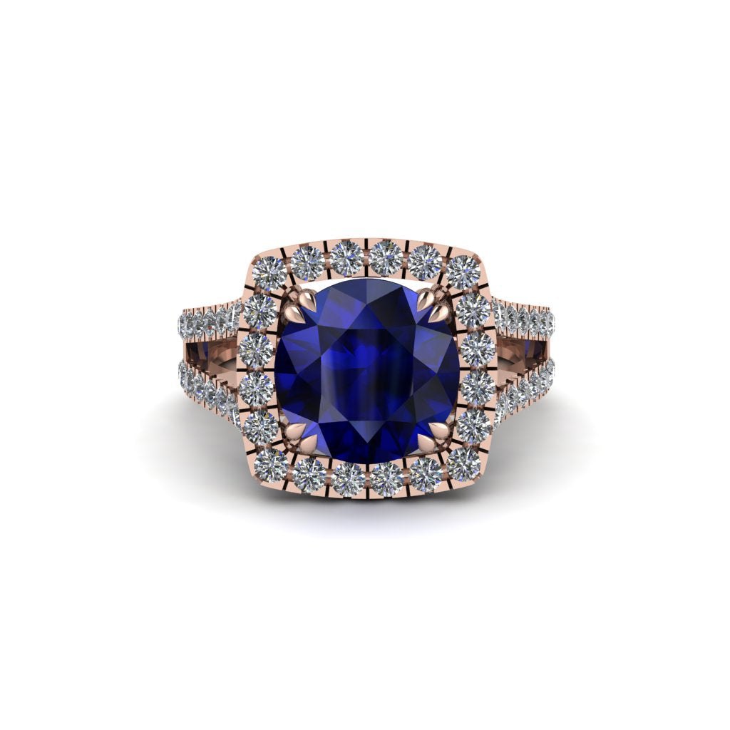 Sapphire Pave Split Shank Engagement Ring - Averie No. 14