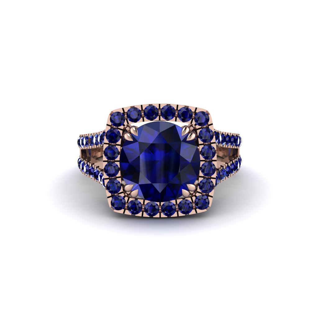 Sapphire Pave Split Shank Engagement Ring - Averie No. 74