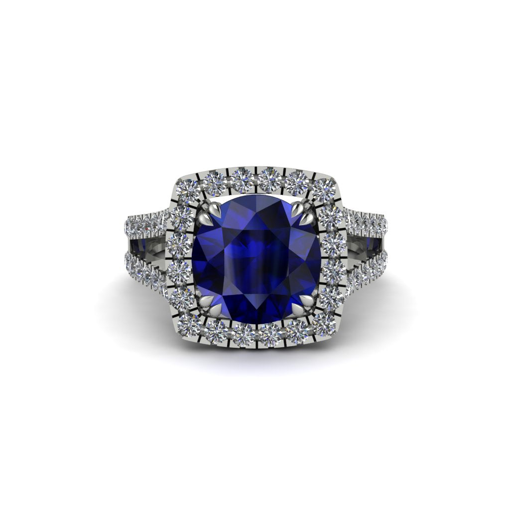 Sapphire Pave Split Shank Engagement Ring - Averie No. 15