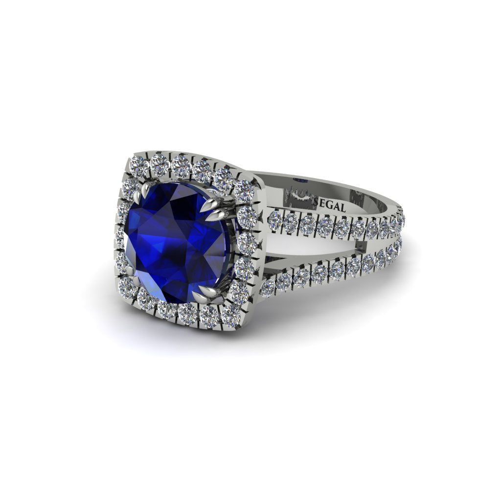 Sapphire Pave Split Shank Engagement Ring - Averie No. 15