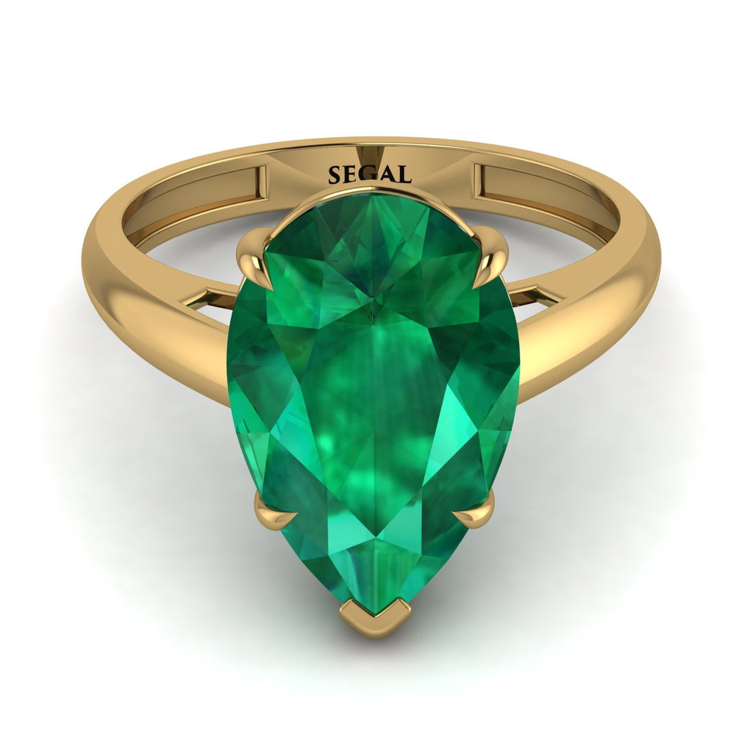 Pear Cut Emerald Solitaire Engagement Ring - Elle No. 4