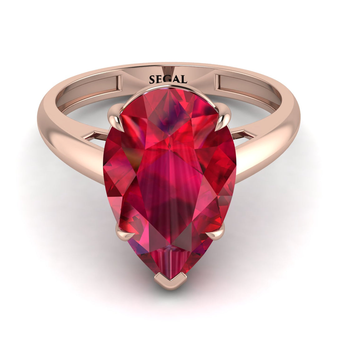 Pear Cut Ruby Solitaire Engagement Ring - Elle No. 11