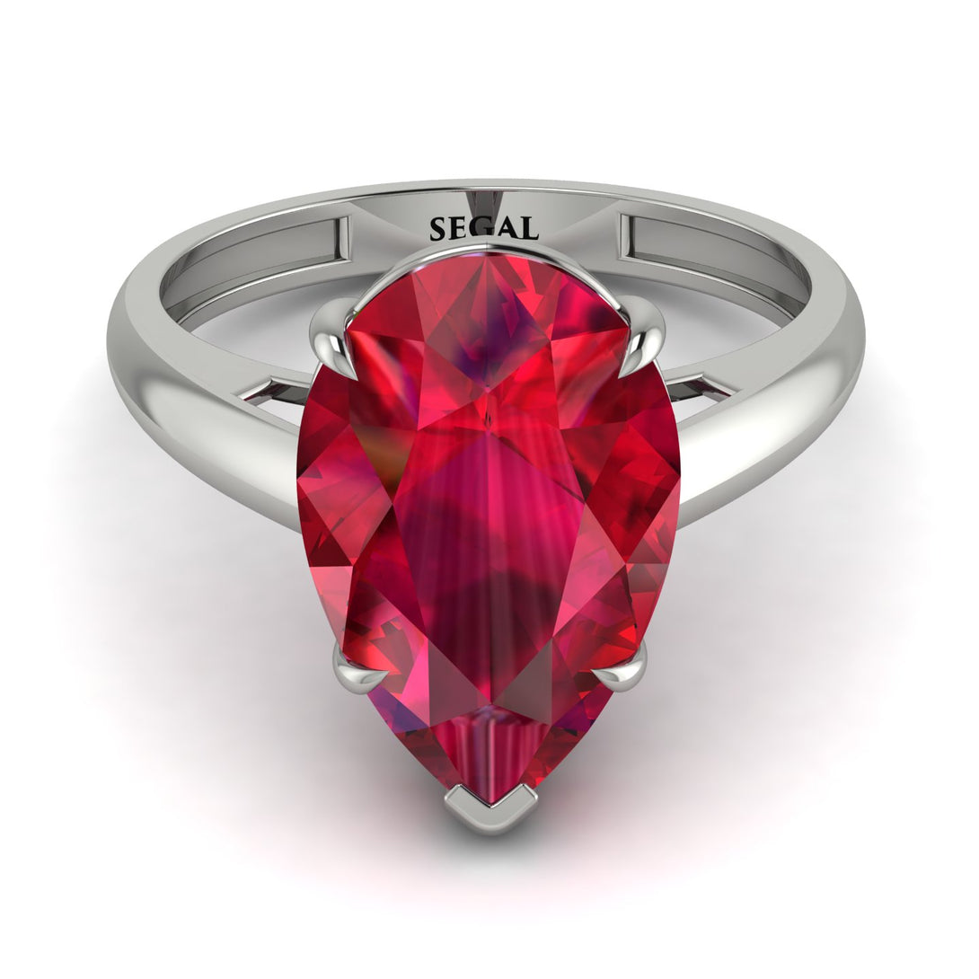 Pear Cut Ruby Solitaire Engagement Ring - Elle No. 12