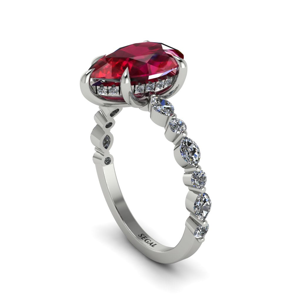 Pear-Cut Ruby Halo Engagement Ring - Nylah No. 12
