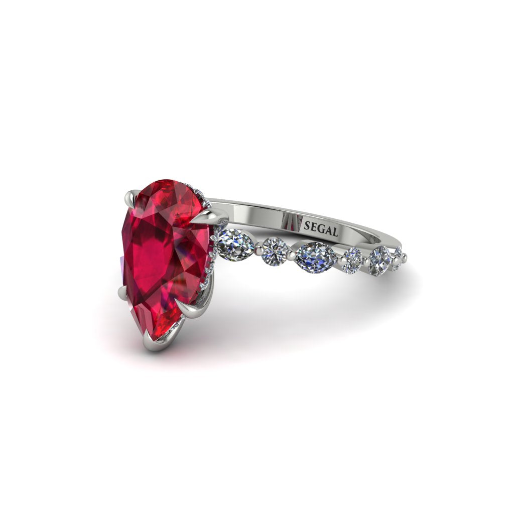 Pear-Cut Ruby Halo Engagement Ring - Nylah No. 12