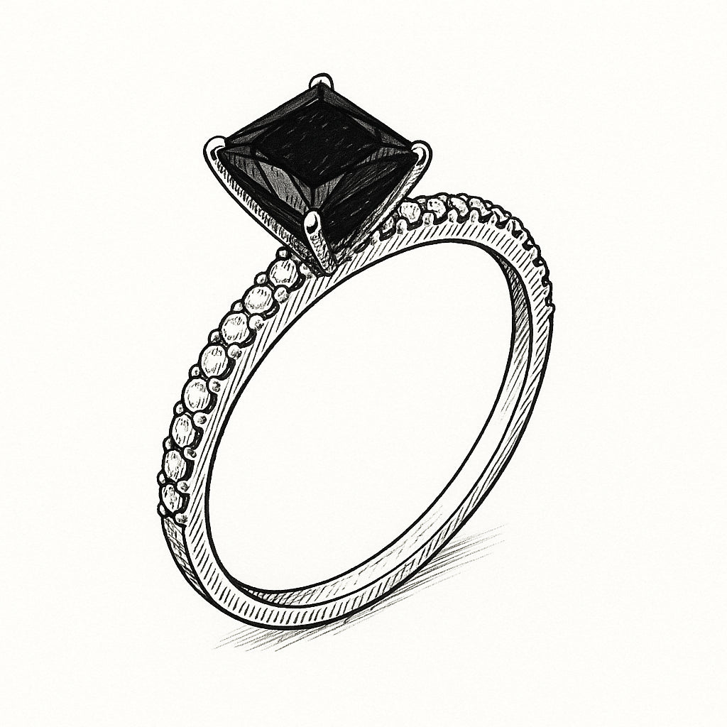Zach Smart - Custom 1.5ct black moissanite with pave white diamonds