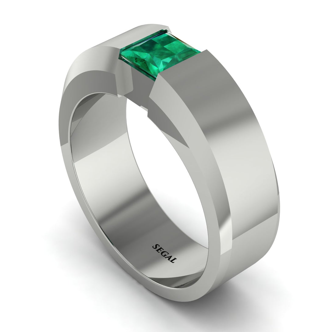 Princess Cut Emerald Solitaire Wedding Band - Lane No. 6