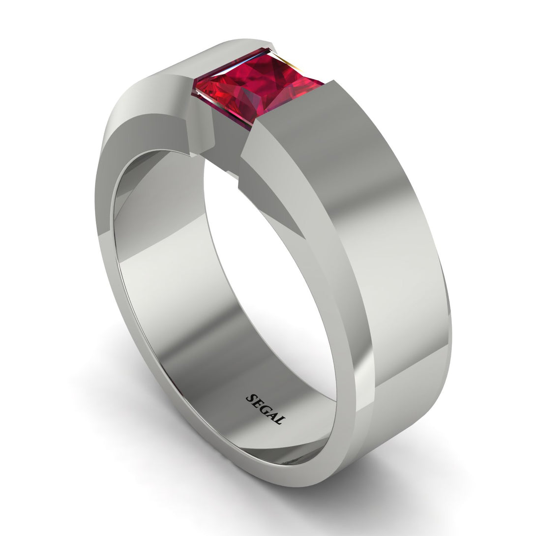 Princess Cut Ruby Solitaire Wedding Band - Lane No. 12