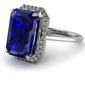 Halo Sapphire Emerald Cut Ring With Hidden Diamonds - Rowan No. 15