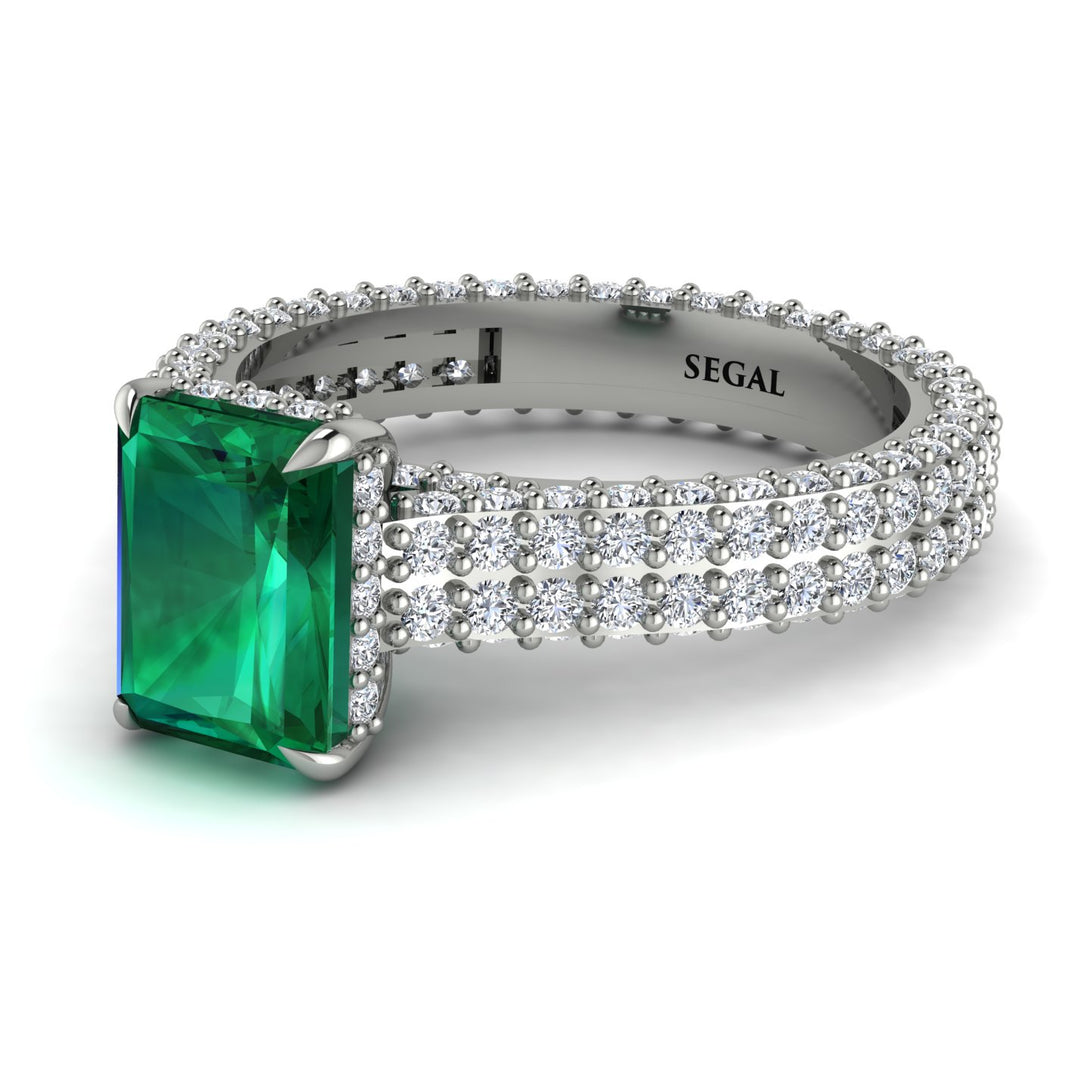 Radiant Cut Emerald Pave Engagement Ring - Kenzie No. 6