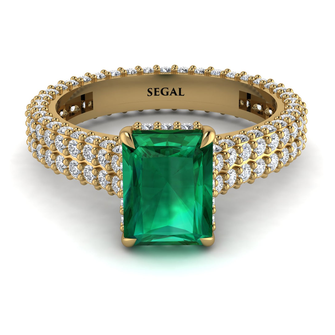 Radiant Cut Emerald Pave Engagement Ring - Kenzie No. 4