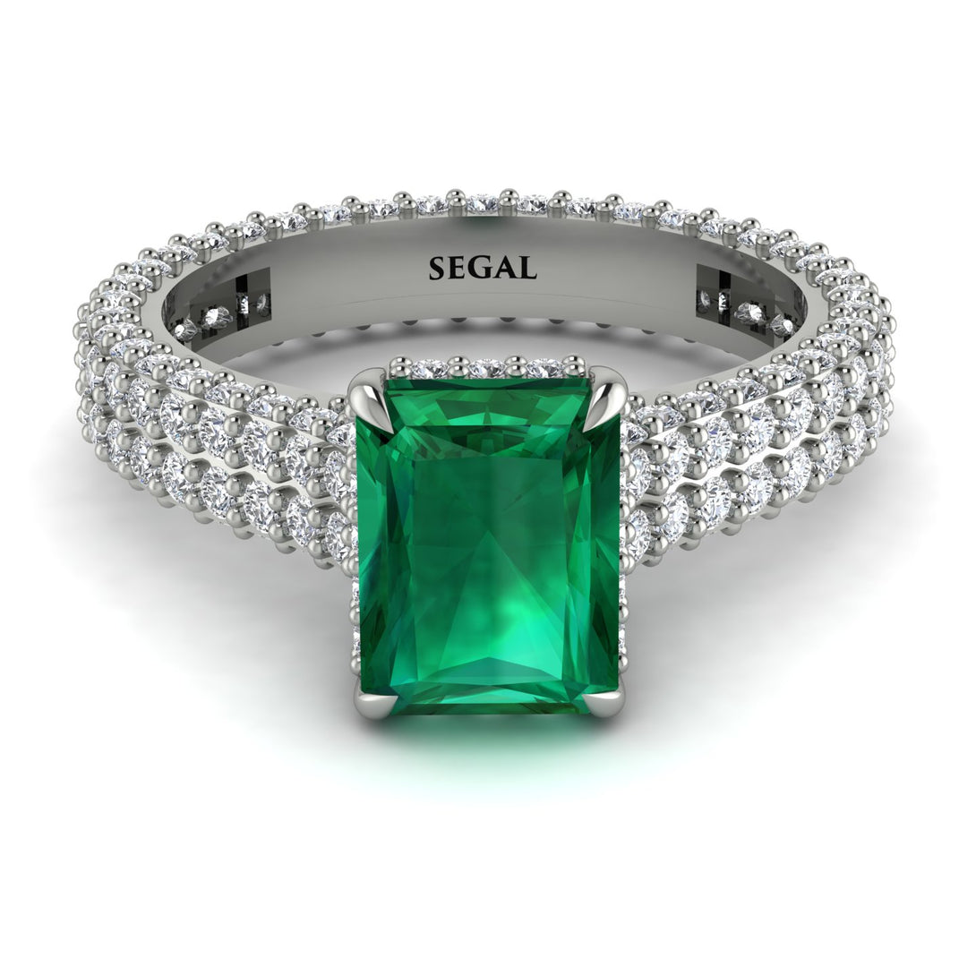 Radiant Cut Emerald Pave Engagement Ring - Kenzie No. 6