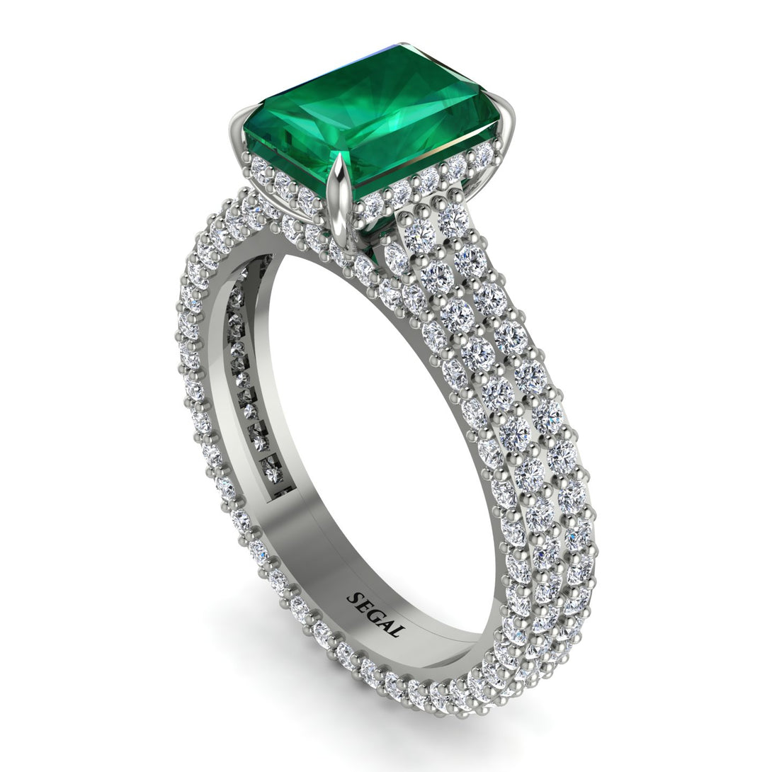 Radiant Cut Emerald Pave Engagement Ring - Kenzie No. 6