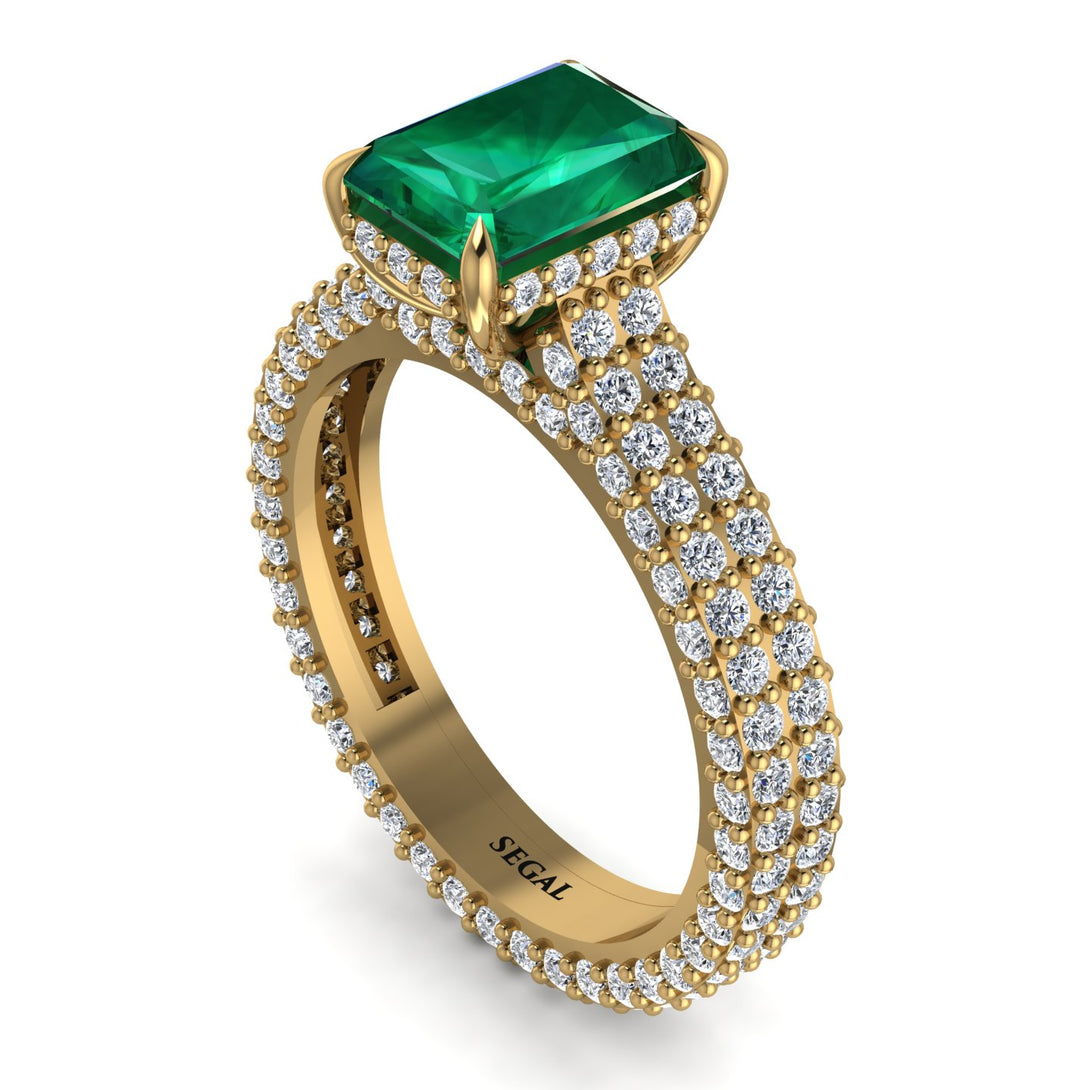 Radiant Cut Emerald Pave Engagement Ring - Kenzie No. 4