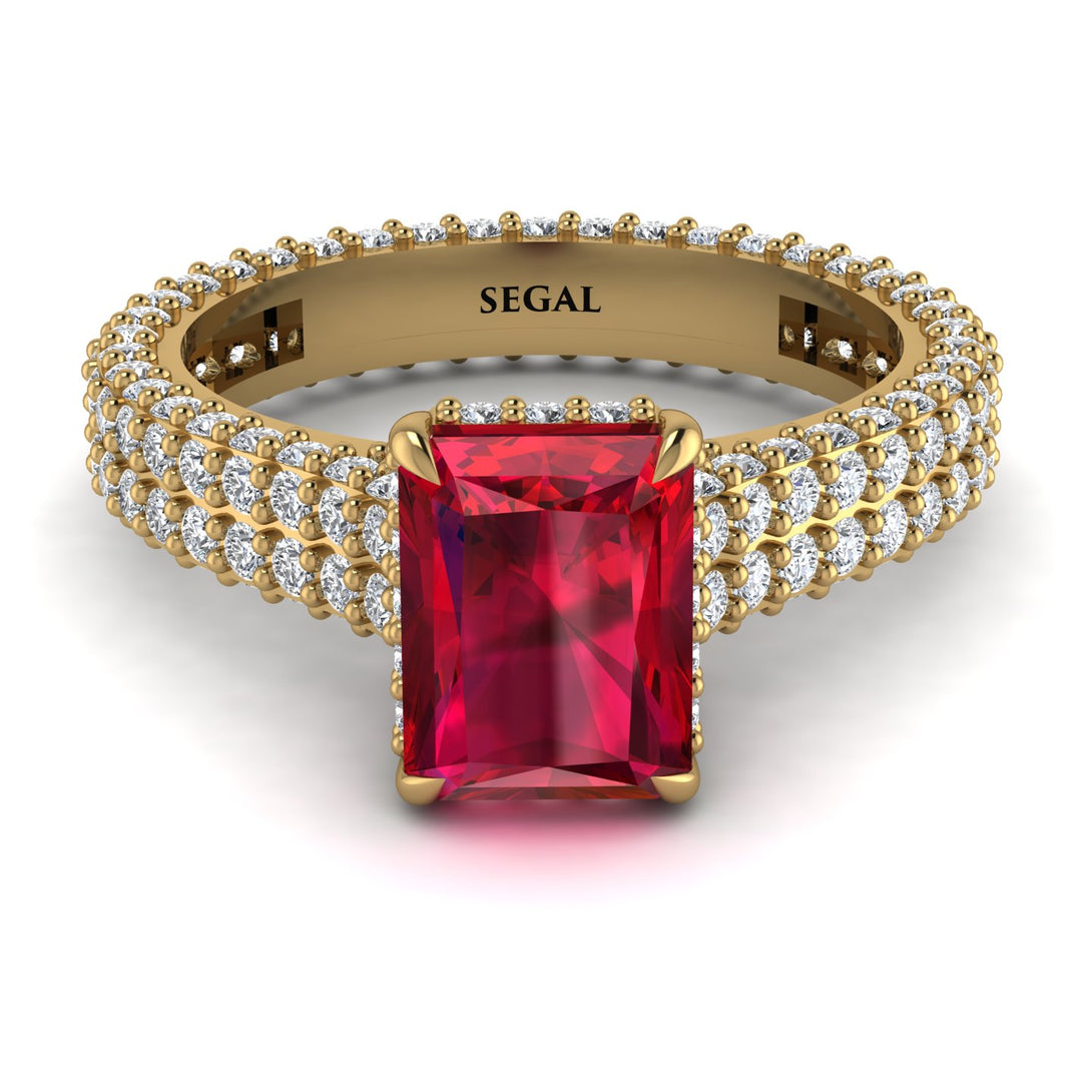 Radiant Cut Ruby Pave Engagement Ring - Kenzie No. 10