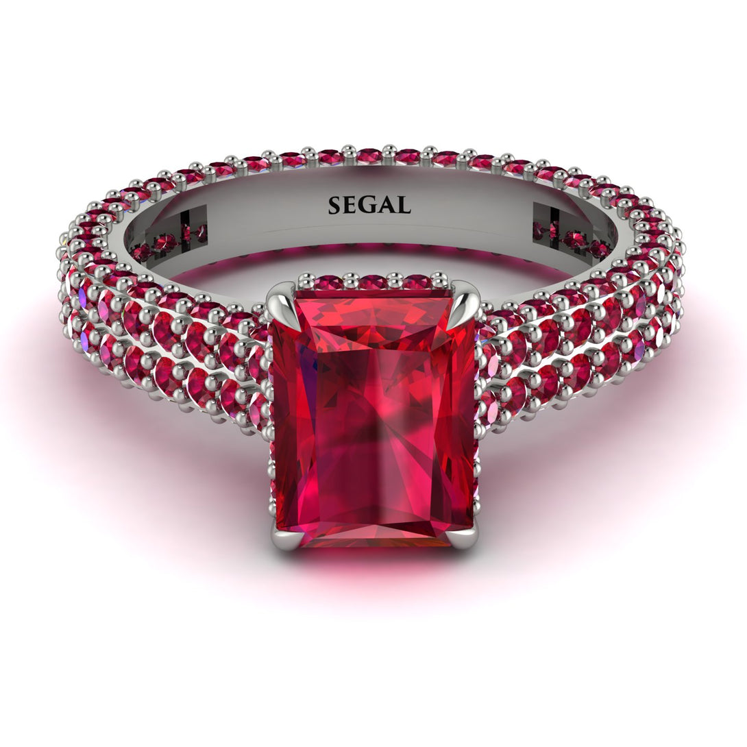 Radiant Cut Ruby Pave Engagement Ring - Kenzie No. 57