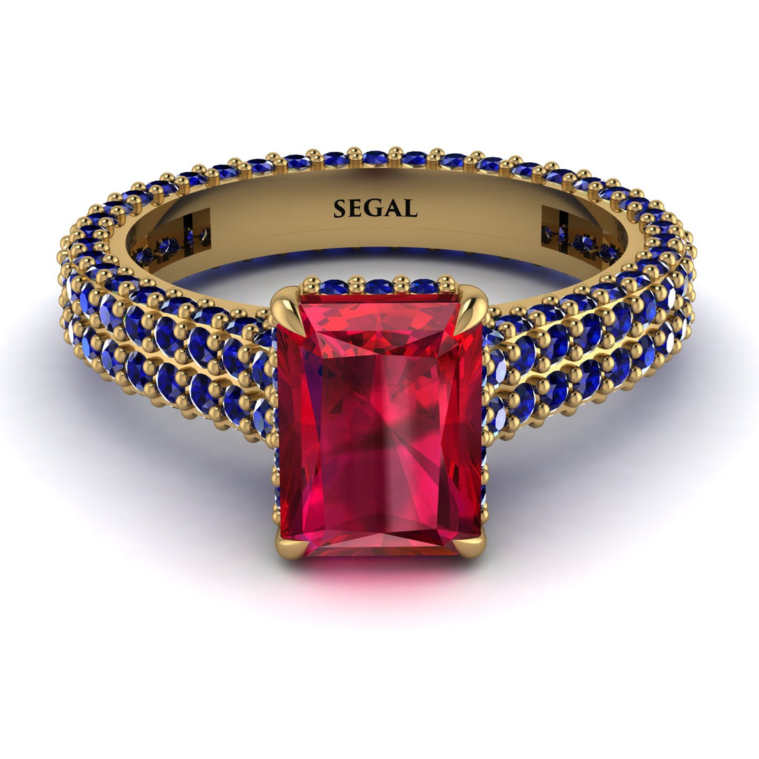 Radiant Cut Ruby Pave Engagement Ring - Kenzie No. 70