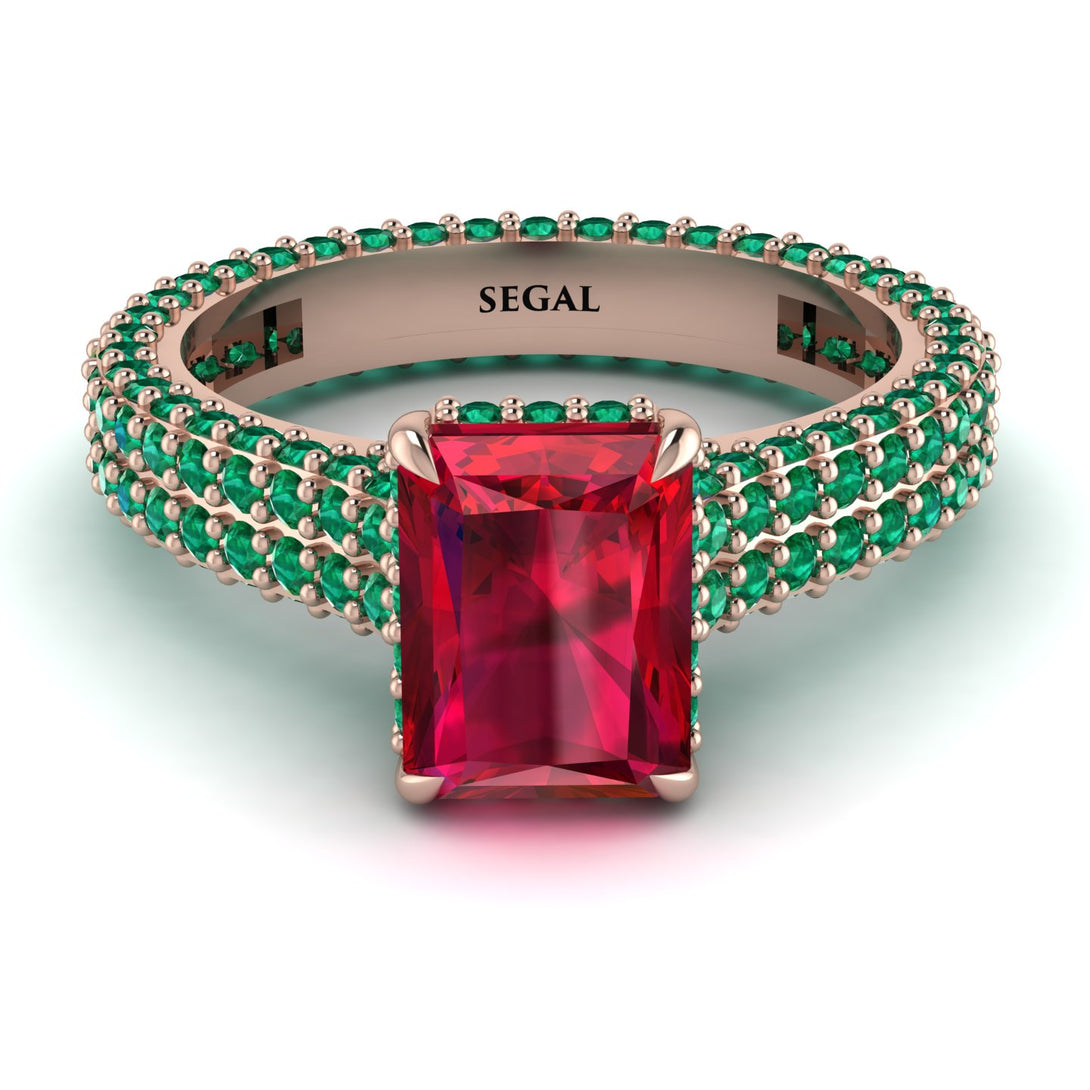 Radiant Cut Ruby Pave Engagement Ring - Kenzie No. 26