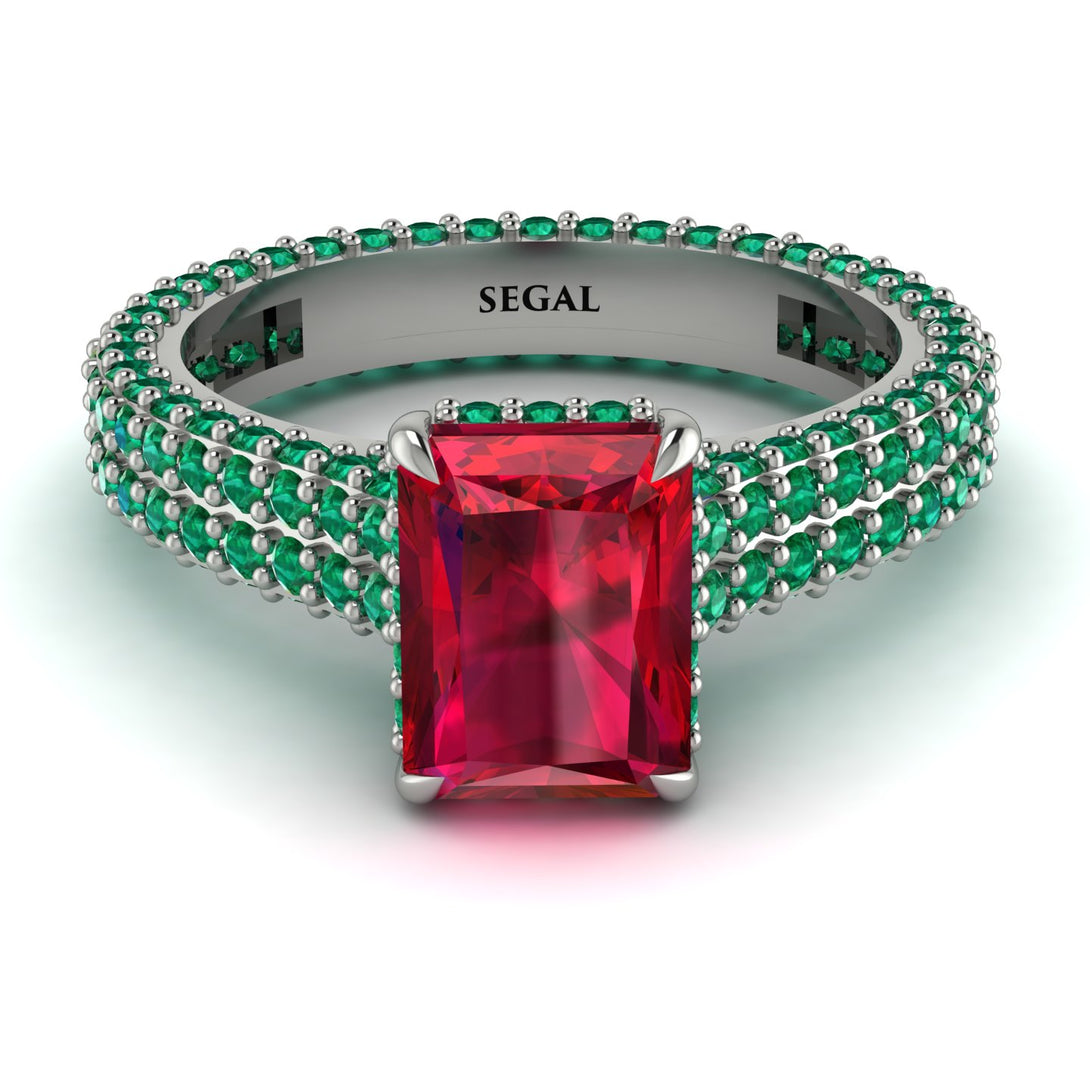 Radiant Cut Ruby Pave Engagement Ring - Kenzie No. 27
