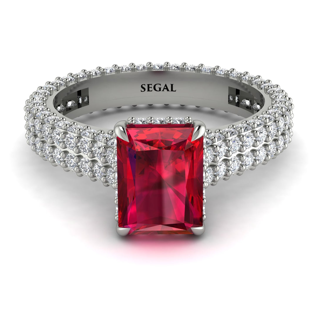 Radiant Cut Ruby Pave Engagement Ring - Kenzie No. 12