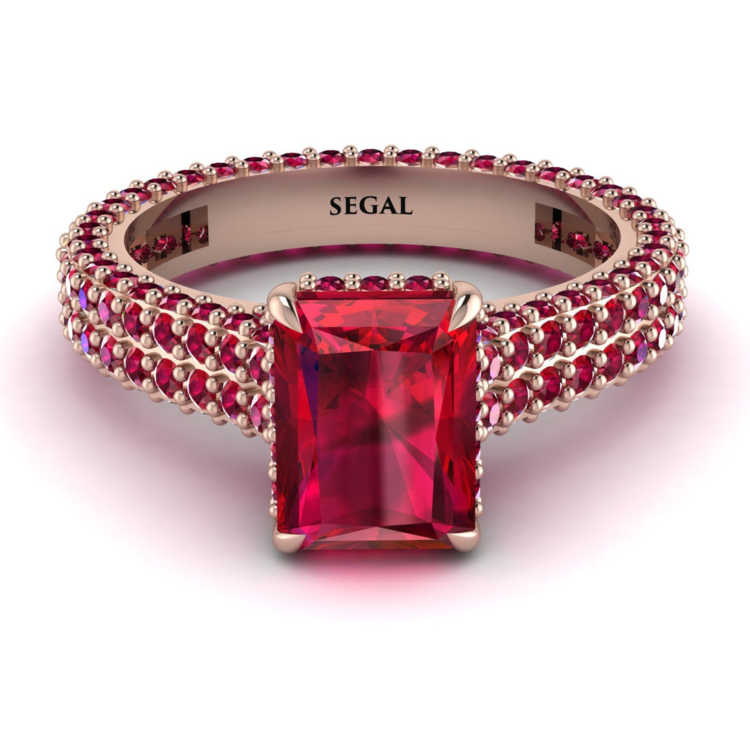 Radiant Cut Ruby Pave Engagement Ring - Kenzie No. 56