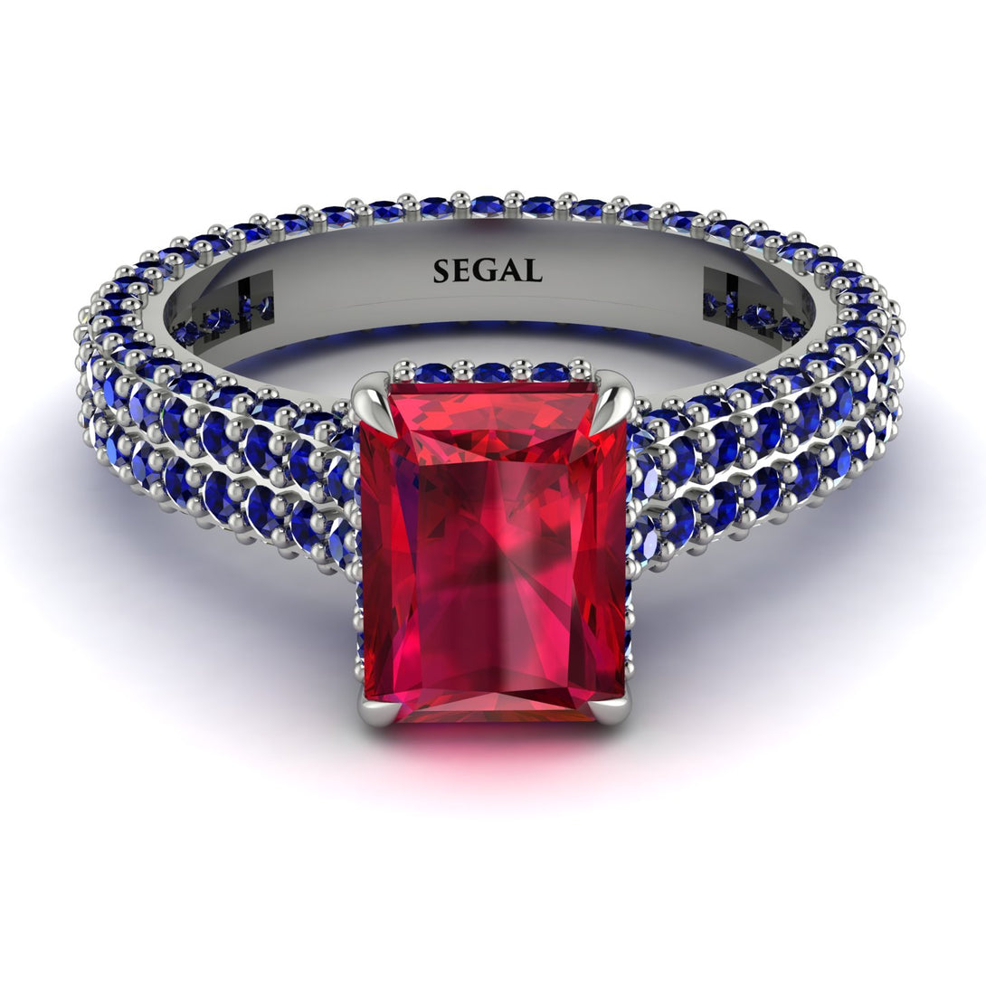 Radiant Cut Ruby Pave Engagement Ring - Kenzie No. 72