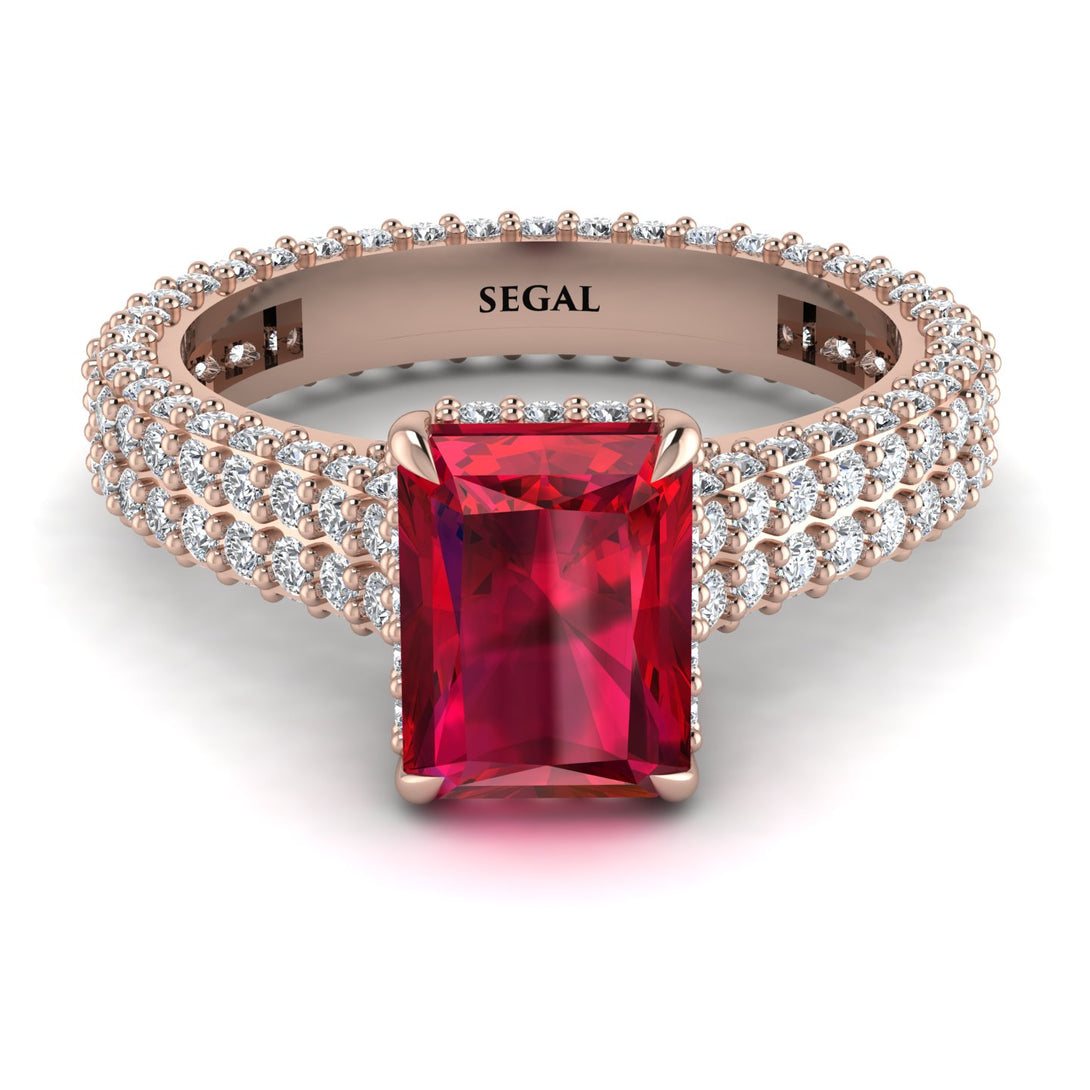 Radiant Cut Ruby Pave Engagement Ring - Kenzie No. 11