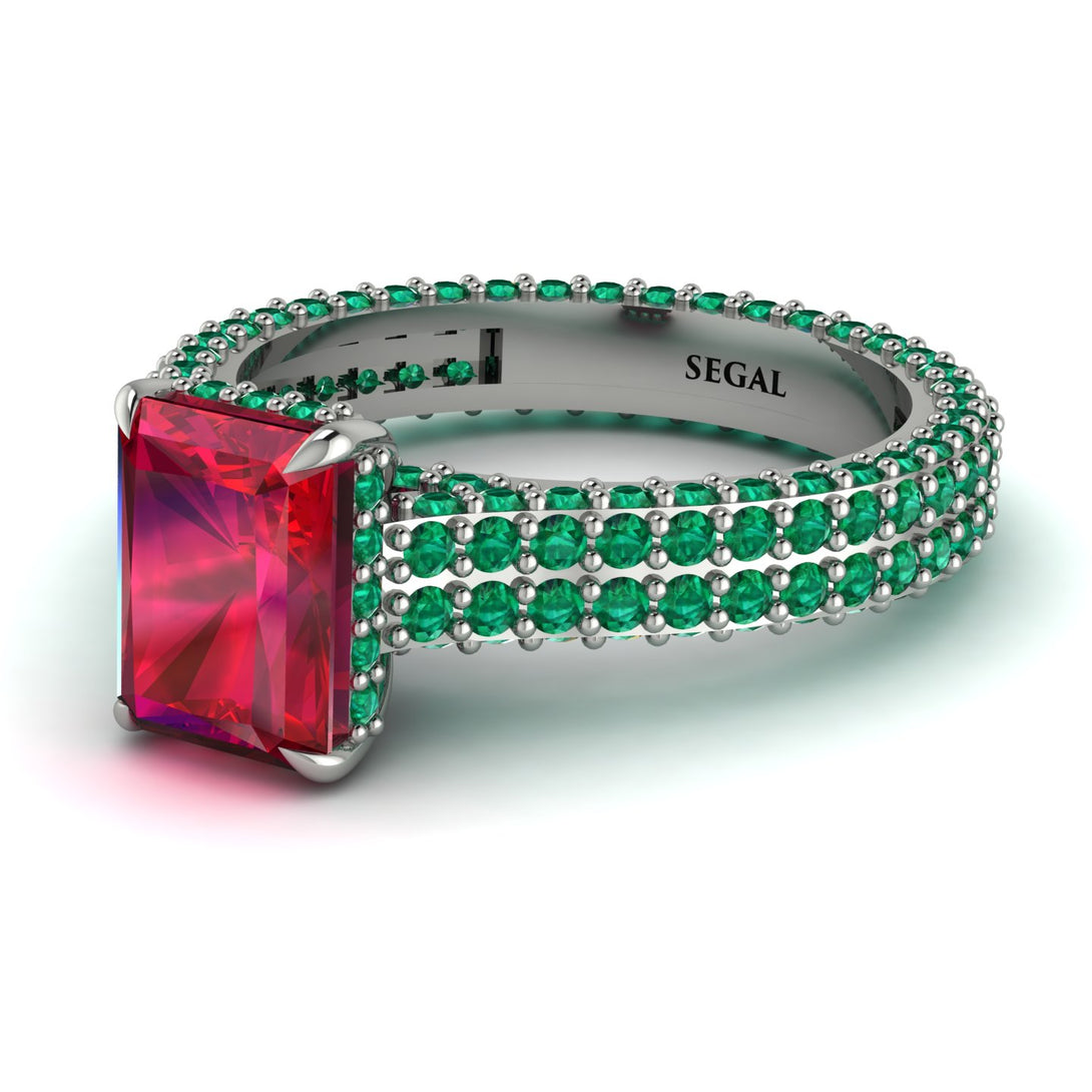Radiant Cut Ruby Pave Engagement Ring - Kenzie No. 27