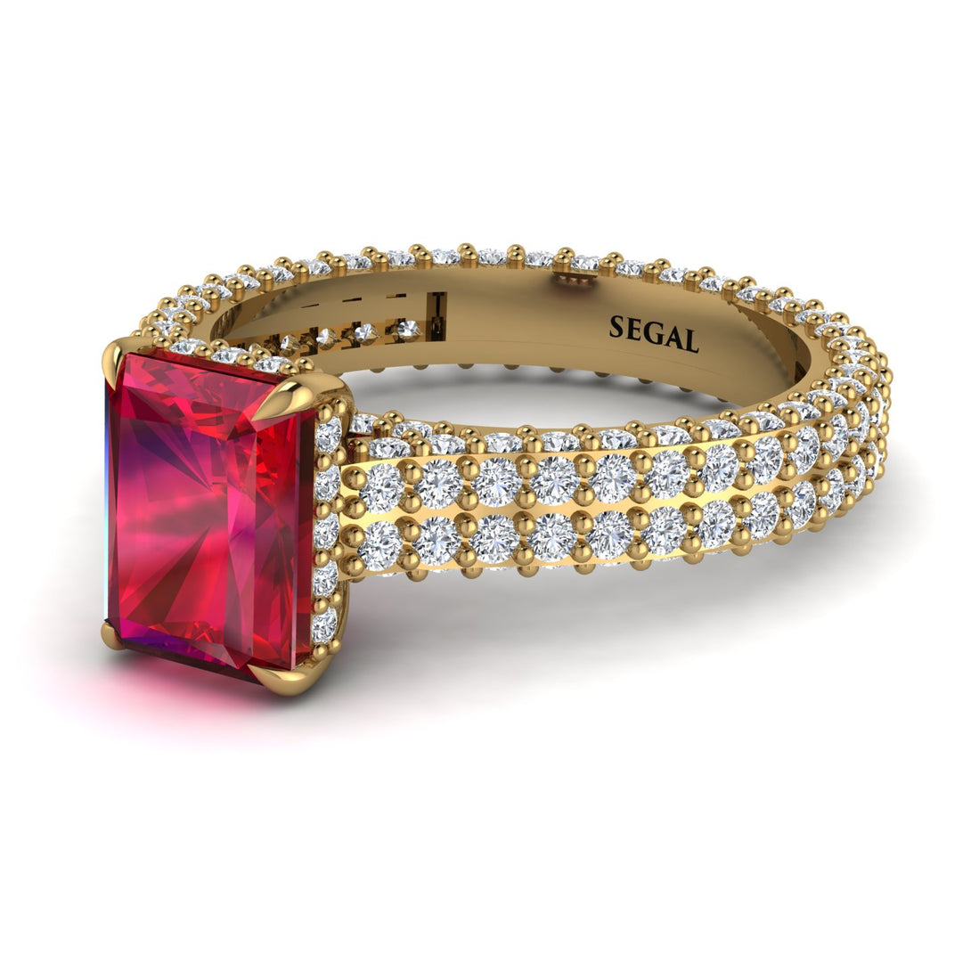 Radiant Cut Ruby Pave Engagement Ring - Kenzie No. 10