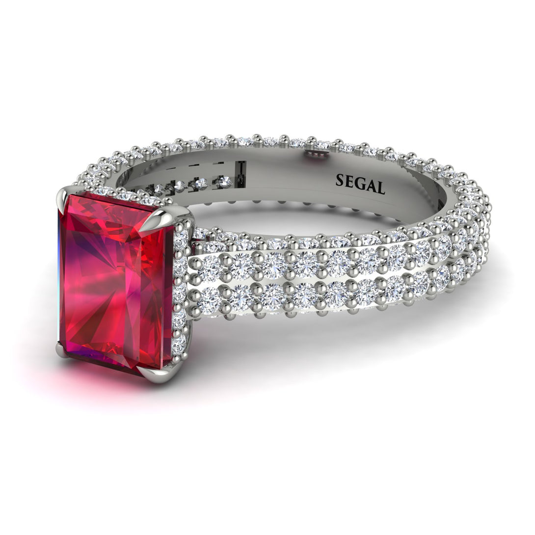 Radiant Cut Ruby Pave Engagement Ring - Kenzie No. 12