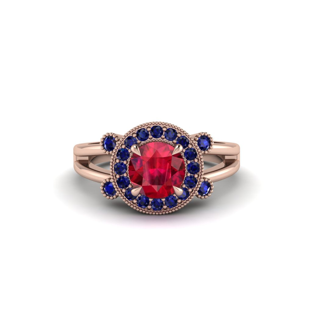 Radiant Ruby Halo Gold Engagement Ring - Madilyn No. 71