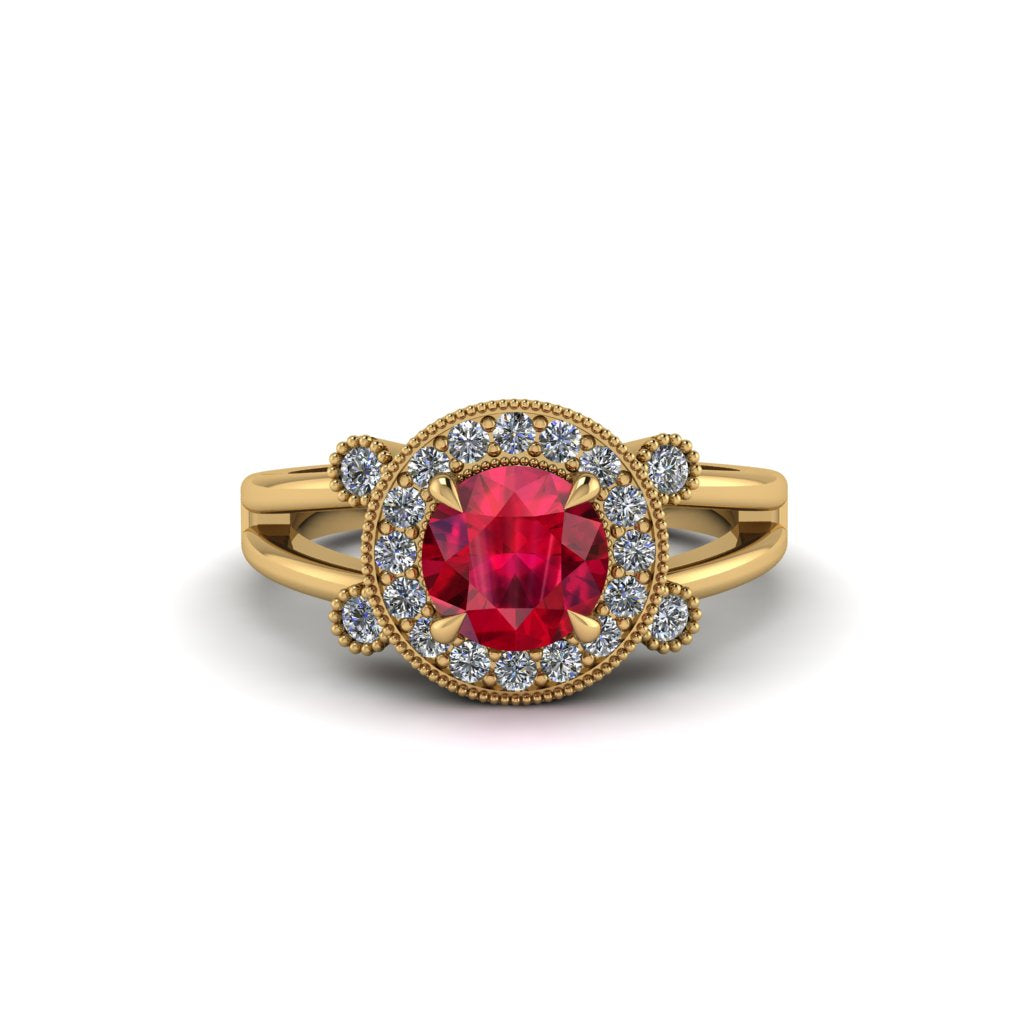Radiant Ruby Halo Gold Engagement Ring - Madilyn No. 10