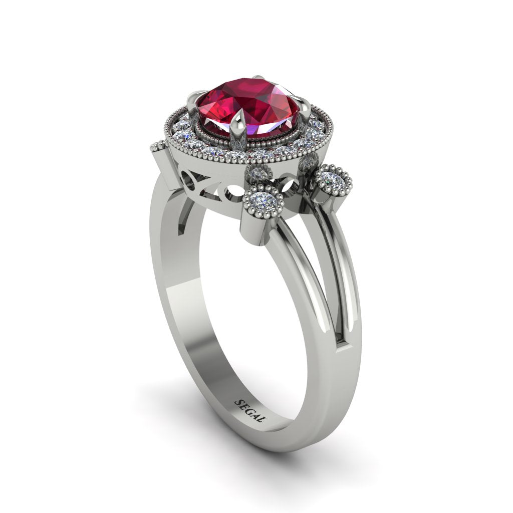 Radiant Ruby Halo Gold Engagement Ring - Madilyn No. 12