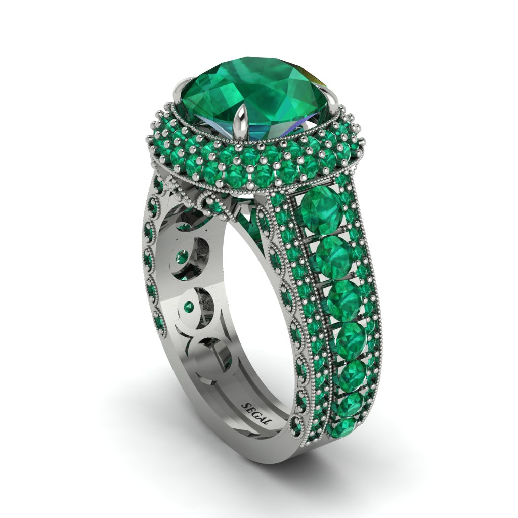 Emerald Radiant Majesty Pave Engagement Ring - Cataleya No. 21