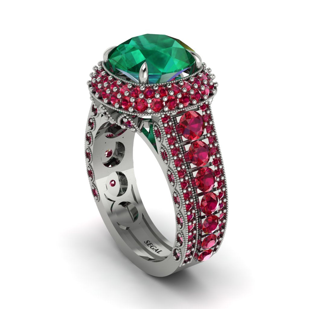 Emerald Radiant Majesty Pave Engagement Ring - Cataleya No. 51