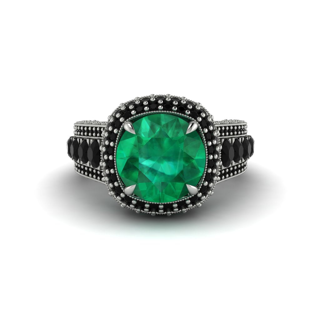 Emerald Radiant Majesty Pave Engagement Ring - Cataleya No. 36