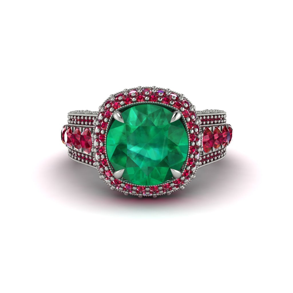 Emerald Radiant Majesty Pave Engagement Ring - Cataleya No. 51
