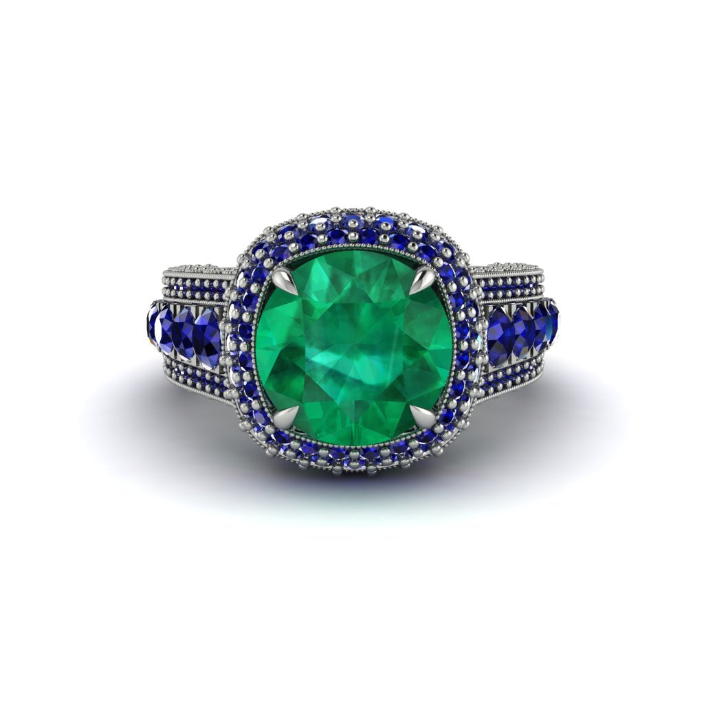 Emerald Radiant Majesty Pave Engagement Ring - Cataleya No. 66