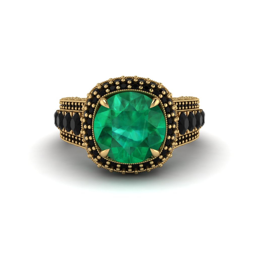 Emerald Radiant Majesty Pave Engagement Ring - Cataleya No. 34