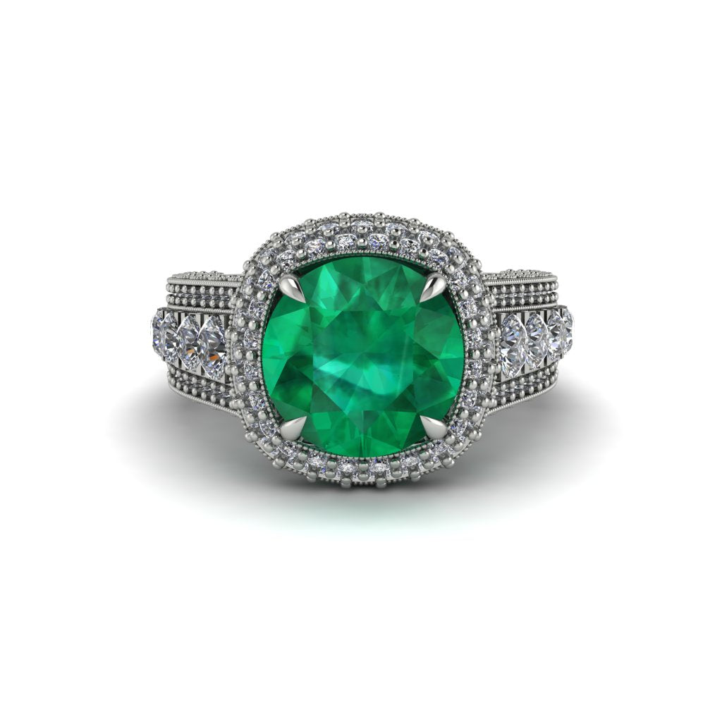 Emerald Radiant Majesty Pave Engagement Ring - Cataleya No. 6