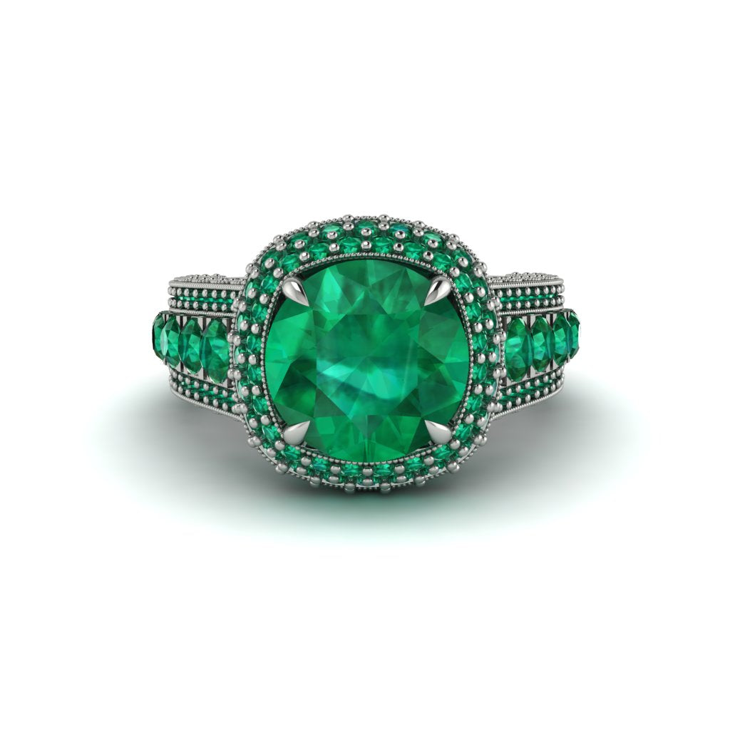 Emerald Radiant Majesty Pave Engagement Ring - Cataleya No. 21