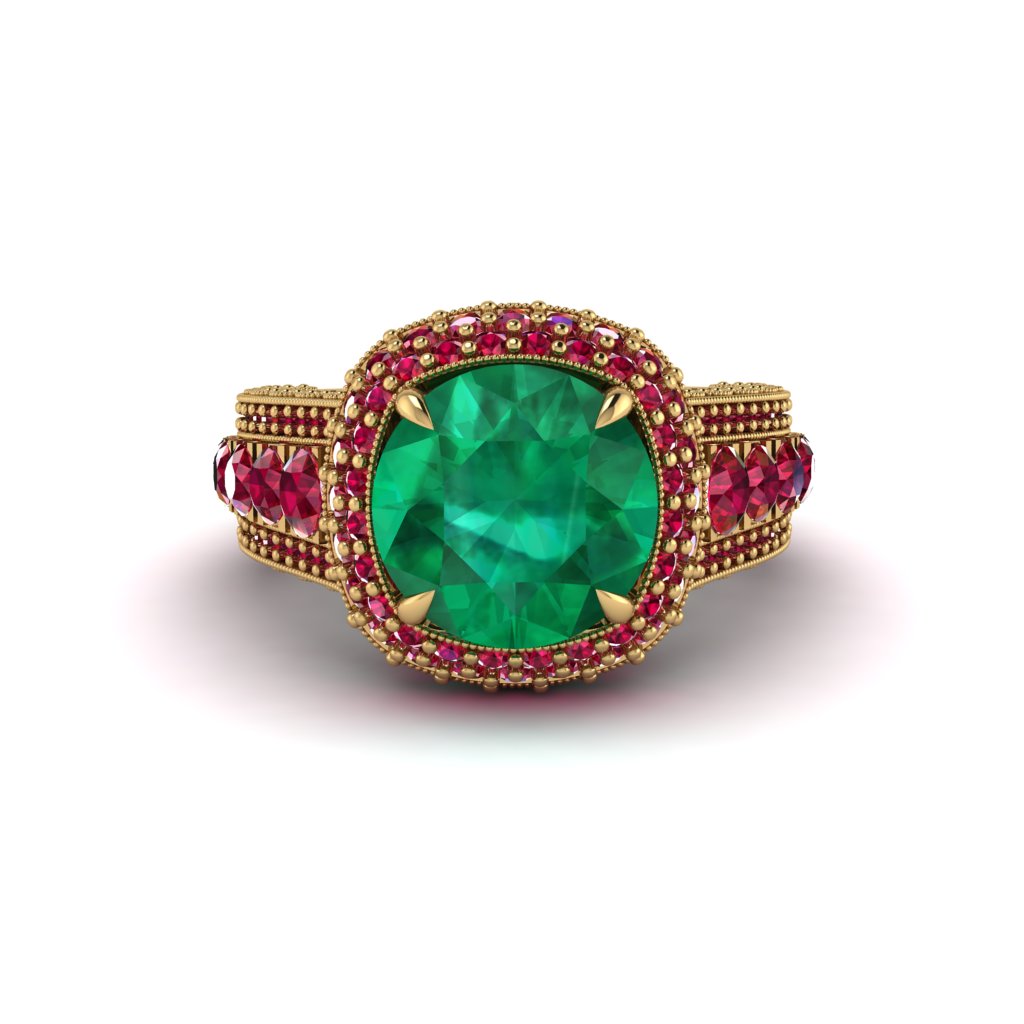 Emerald Radiant Majesty Pave Engagement Ring - Cataleya No. 49