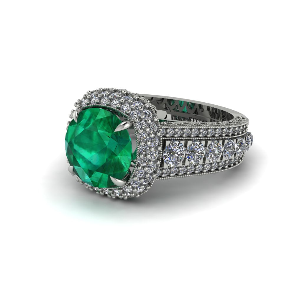 Emerald Radiant Majesty Pave Engagement Ring - Cataleya No. 6