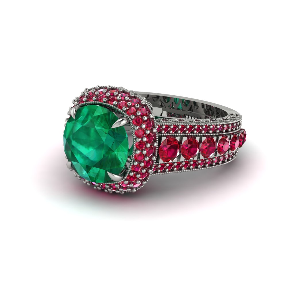 Emerald Radiant Majesty Pave Engagement Ring - Cataleya No. 51