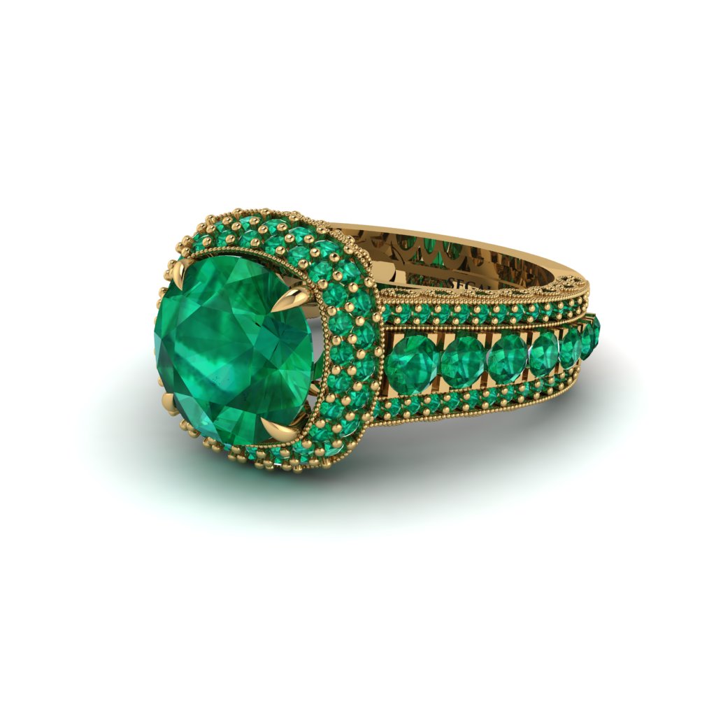 Emerald Radiant Majesty Pave Engagement Ring - Cataleya No. 19