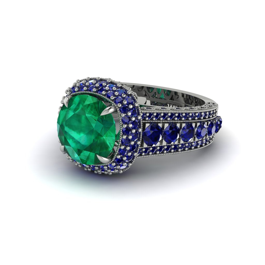 Emerald Radiant Majesty Pave Engagement Ring - Cataleya No. 66