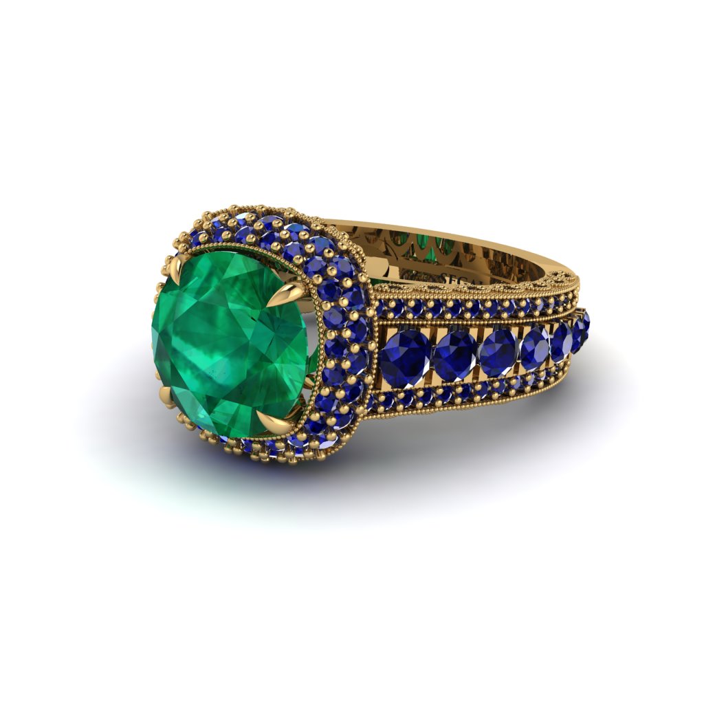 Emerald Radiant Majesty Pave Engagement Ring - Cataleya No. 64
