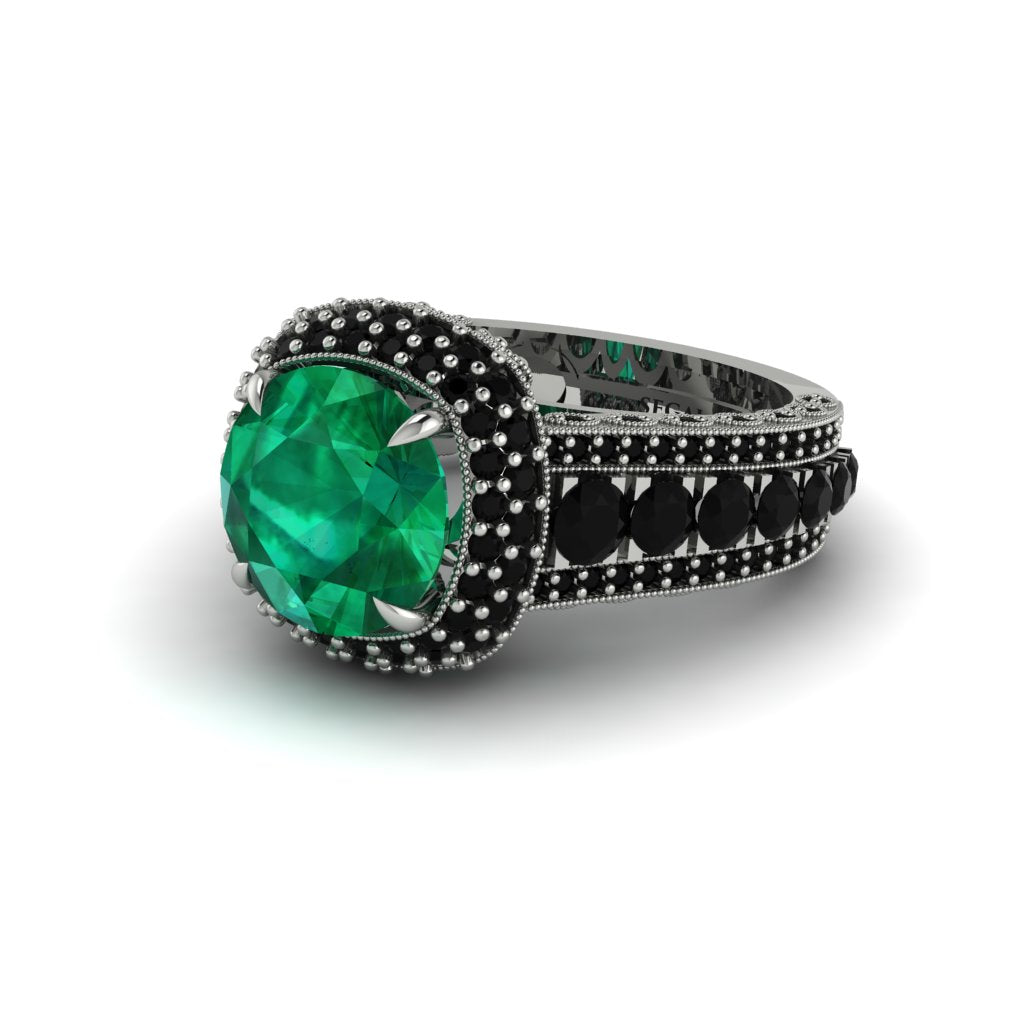 Emerald Radiant Majesty Pave Engagement Ring - Cataleya No. 36