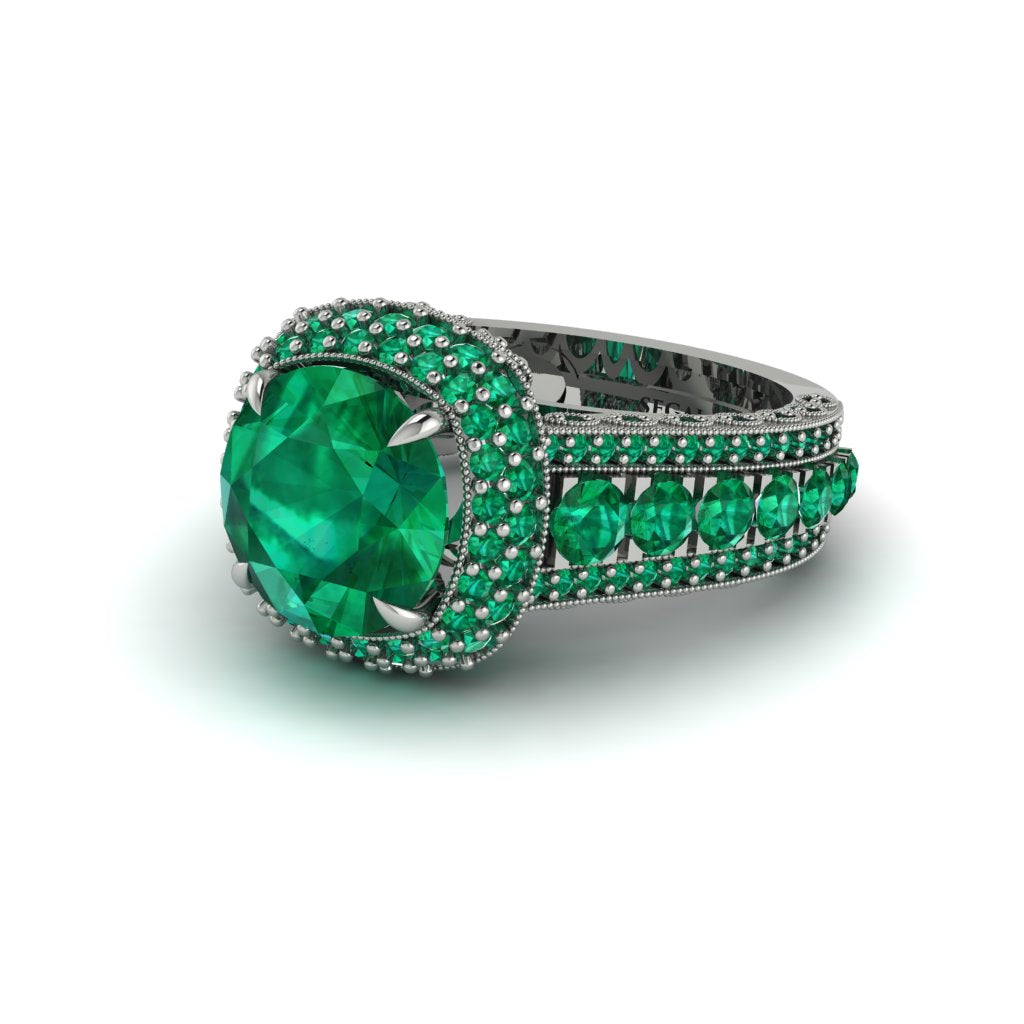 Emerald Radiant Majesty Pave Engagement Ring - Cataleya No. 21