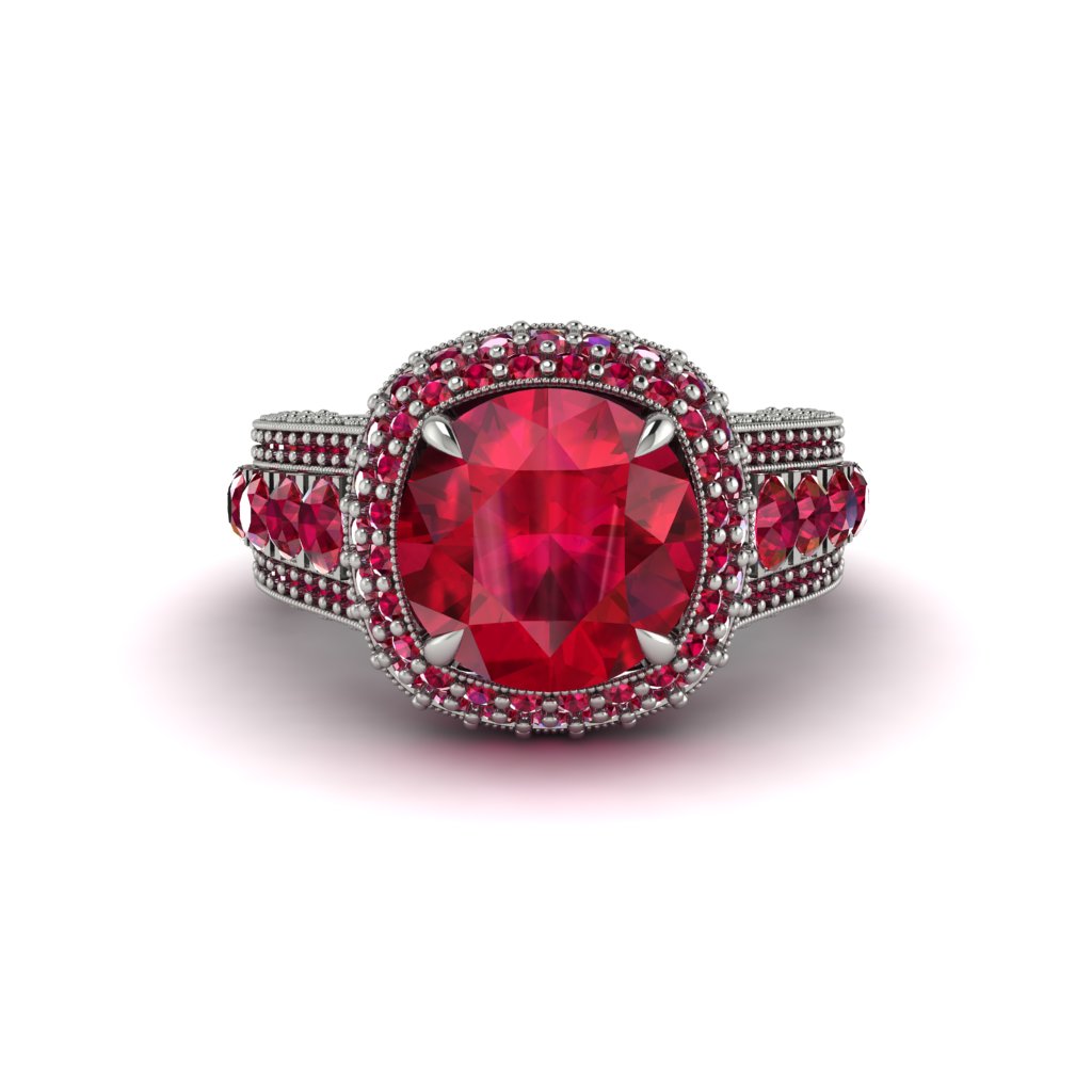 Ruby Radiant Majesty Pave Engagement Ring - Cataleya No. 57